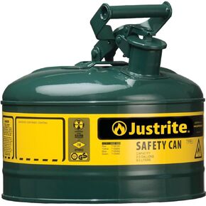 Justrite 7150100 Type I Galvanized Steel Flammables Safety Can, 5 Gallon Capacity, Red