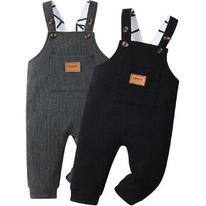 Baby Boy Bib Overalls Button Suspender Pants Plain Romper Loose Jumpsuit Solid Straps Trousers