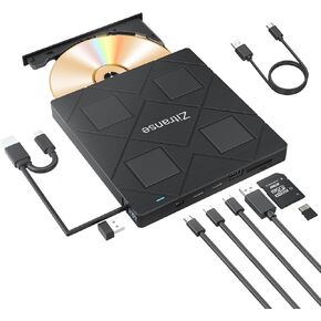 External CD/DVD Drive,upgrade 8 in 1,USB 3.0,2 type-c port,Ultra Slim,Portable Optical Disk Drive Player Burner Reader Writer for Laptop Macbook Desktop PC Compatible with Windows 11/10/8 Linux Mac OS