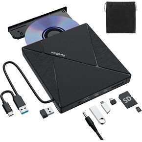PeroBuno External CD DVD Drive, USB 3.0 Optical Disc Drive, 4 USB Ports and 2 TF/SD Card Slots, CD DVD Burner Writer Reader Player for Laptop Macbook iMac Desktop PC Windows 11/10/8/7/XP Linux Mac OS
