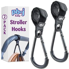 Stroller Hooks for Hanging Diaper Bags - Mommy Stroller Clip and Stroller Accessories Organizer Hook - Large Carabiner Clips for Mom Purse Shopping Grocery Bag and Accessory - (2 Pack)
