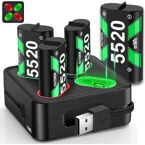 Rechargeable Battery Pack for Xbox One/Xbox Series X|S, 4x5520mWh Batteries for Xbox One Controller, Rechargeable Batteries Charger Station for Xbox One/One S|X/Elite Controller(2300mAh=5520mWh)