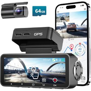 FOCUWAY Dash Cam Front and Rear, Touch Screen, 4K 30fps/2K 60fps+1080p 30fps Dash Camera for Car, Voice Control, Built-in GPS WiFi, HDR Night Vision, Free 64GB Card, 160° Wide Angle, 24H Parking Mode