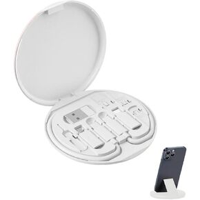9 in 1 Cable Case USB Adapter Cable Conversion Storage Box, USB Type C to Micro USB/Lightning/USB A Cable Data Transfer Tool Contains Sim Card Slot Tray Eject Pin, Use as Phone Holder