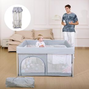 BABELIO Foldable Baby Playpen 50" × 50", Portable Playard for Babies and Toddlers, No Assembly Required, Indoor & Outdoor Kids Safety Play Pen Area, Travel Baby Fence
