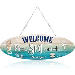 Hanging Beach Wall Decor Good Only Vibes Beach Sign Metal Beach Plaque Wall Signs Shells and Starfish Theme Beach Decorations for Home, Bedroom or Living Room