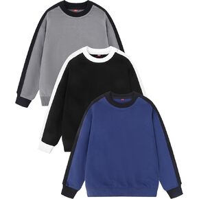 GFQLONG 3 Pack Toddler Boy Crewneck Sweatshirt Kids Lightweight Cotton Long Sleeve Shirts Fall Fashion Pullover Tops
