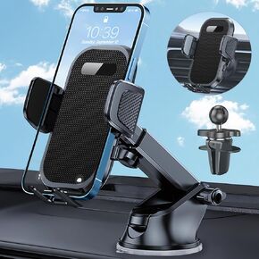 Car Phone Holder Mount: 3-in-1 Universal Cell Phone Holder Windshield Dashboard Vent Clip Hands Free Car Mount for iPhone Samsung All Smartphone (Silicone Surface)