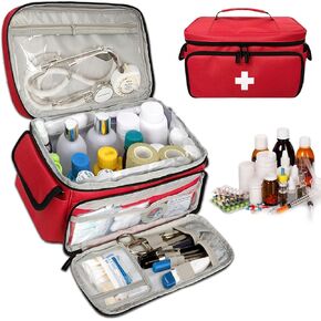 Boczif First Aid Kit, First Aid Storage Carry Bag, Pill Bottle Organizer for Emergency Trauma Medical Kits Supplies Waterproof, Ideal for Home, Office, Car, Travel, Outdoor, Camping, Hiking (Red)