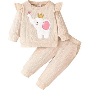 Baby Girl Clothes Outfits Fall Winter Ruffle Long Sleeves Cute Elephant Sweatshirt Pants Set 3-24 Months