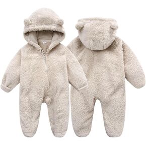 Newborn Baby One Piece Outfit Infant Boys Girls Fleece Romper Jumpsuits Cute Bear Footed Outerwear for 3-12M
