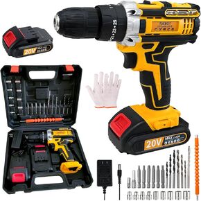 Cordless Drill with Battery and Charger, Power Drill Cordless, Electric drill Set with 3/8 Keyless Chuck, 25+3 Torque Settings for Screwdriving, Drilling (1Battery)