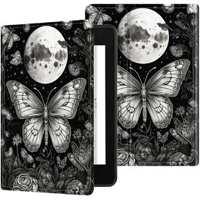 Case for 6.8 Inch Kindle Paperwhite (11th Generation 2021) and Kindle Paperwhite Signature Edition, Adjustable Stand Back Shell Protection Cover for Kindle Paperwhite 2021 E-Reader, Moon Butterfly