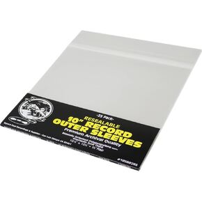 (25) 10" Resealable Record Outer Sleeves - Super Clear Premium 2 Mil Thick - Archival Quality BOPP - 10-3/4" x 10-3/8" + 1-1/2" Flap - 10SB02RS