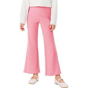 Haloumoning Girls Flare Pants Cute Bell Bottoms Pants Ribbed Elastic Waist Trousers Pants 4-12 Years