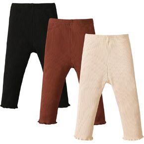 SOBOWO Baby Girl Leggings Pants Toddler Girls Solid Ribbed Pants 3 Pack Ruffle Bottoms Trouser Fall Winter Clothes 3-24 Month