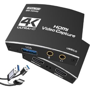 Capture Card for Streaming, USB A/C 3.0 Capture Card with 4K HDMI Loop-Out, 1080P 60FPS Audio Video Capture Card for Recording/Streaming, Compatible with Nintendo Switch/PS5/OBS/Camera/PC/Laptop