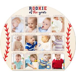YLOLUL My First Year Photo Board Baseball Baby’s First Year Photo Frame,Rookie of The Year first Birthday, 12 Monthly Milestones Birthday Decor