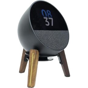 Universal Desktop Speaker Mount Stand Suitable for Echo Spot (2024 Release),Pop,Dot 5th, Home Pod Mini and All Suitable Sized Speakers (Black Walnut with Metal Strip)