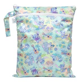 Bumkins Disney Waterproof Wet Dry Bag for Baby, Travel, Swim Suit, Cloth Diapers, Pump Parts, Pool, Gym Clothes, Toiletry, Hook to Stroller, Daycare, Zip Reusable Bag, Packing Pouch, Aloha Stitch