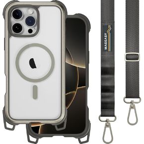 حافظة MAGEASY لهاتف iPhone 16 Pro Max مع حزام - حماية قصوى من السقوط بطول 20 قدمًا متوافقة مع MagSafe، حافظة واقية وحبل قصير 2 في 1 قابلة للتحويل، إطار من الألومنيوم | حزام أوديسي M (تيتانيوم)