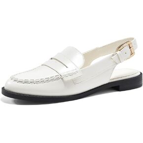 Coutgo Women's Slingback Loafers Comfortable Pointed Toe Chunky Low Heel Adjustable Buckle Strap Flat Shoes