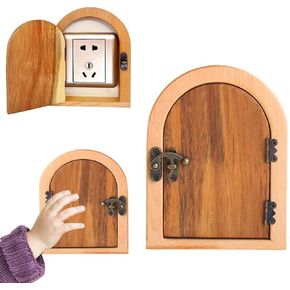 Fairy Door Outlet Cover Plate,No Punching Required Outlet Covers for Baby Proofing, Light Switch Cover Guard,100% Handmade Wooden Door Shaped Electrical Outlet Cover, Protects Children and Pets
