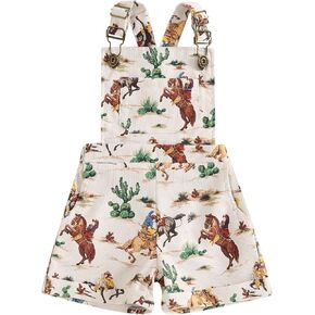 Toddler Baby Girl Western Horse Cactus Overalls Shorts Sleeveless Suspender Jumpsuit Romper Summer Outfit Clothing