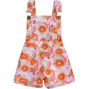 Emmababy Sunflower Overalls Shorts Toddler Girl Sleeveless Butterfly Print Suspender Romper Floral Backless Jumpsuit Shorts