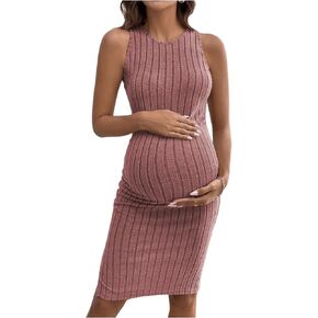 MakeMeChic Women's Maternity Mini Dress Sleeveless Round Neck Knitted Bodycon Pregnancy Dress