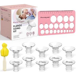 3 in 1 Flange Sizing Kit Ultimate with 10PCS Flange Inserts 13/15/17/19/21mm&Flange Ruler&Cleaning Brush, Flange Insert Kit for 24mm Flange/Shield of Most Pumps, Compatible with Momcozy/Spectra/Medela