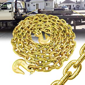 G80 Transport Binder Chain 3/8 Inch x 16 Foot | Tow Chain with Clevis Grab Hooks | 7,100 lbs Safe Working Load | Heavy Duty Chain for Transporting Towing…