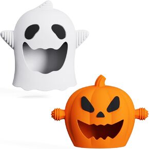 Halloween Baby Teething Mitten Toys 2Pack, Silicone Pumpkin & Ghost Teethers for Newborns, Infants & Toddlers, Easy-Grip Hand Teething Gloves for Relief, Perfect Baby’s First Halloween Basket Stuffers