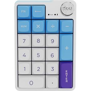Mechanical Wireless Rechargeable Numeric Keypad, Gasket Bluetooth 5.0/2.4ghz/Wired Hot Swappable19 Keys Numpad, with Poron Foam, Aluminum Alloy Knob(Blue-White)