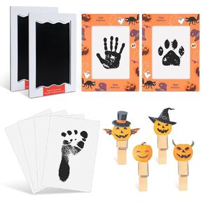 Baby Hand and Footprint Kit - Baby First Hallowee Footprint Kit, 2 Large Size Inkless Ink Pads with 2 Hallowee Photo Frames, 4 Clip & 4 Imprint Cards for Baby, Pet Paw Print Kit for Dogs Cats