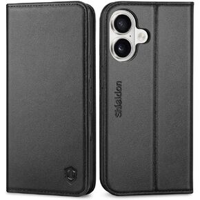 SHIELDON Case for iPhone 16 5G 2024, Genuine Leather Wallet Flip Case RFID Blocking Card Slot Kickstand Magnetic Shockproof TPU Phone Holder Case Compatible with iPhone 16 6.1" - Nappa Evergreen