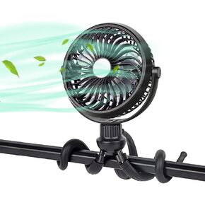 SkyGenius Handheld Stroller Battery Operated Fan for Baby, Personal Portable Fan with Rechargeable Battery, Flexible Tripod Clip on Fan for Carseat, Stroller, Crib or Beach Umbrella (Black)