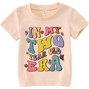 BOUTIKOME in My One-Five Years Old Era Birthday Shirts Toddler Baby Girls T-Shirt Tees Party Outfits Short Sleeve Tops in Kuwait