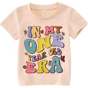 BOUTIKOME in My One-Five Years Old Era Birthday Shirts Toddler Baby Girls T-Shirt Tees Party Outfits Short Sleeve Tops