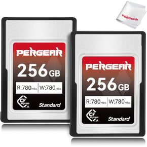 Pergear 256GB CFexpress Type A Memory Card, （2-Pack）, Version 2, Up to 780MB/s Read Speed & 780MB/s Write Speed for 4K 120P,8K 30P Recording Video/Photo, Compatible for Sony Alpha & FX Cameras