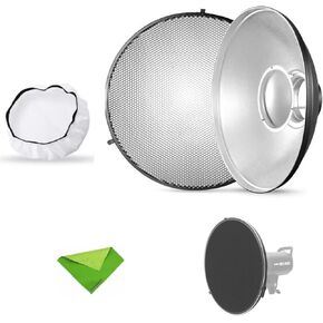 Godox 16.5inch/42cm Silver Beauty Dish Bowens Mount Reflector w/Honeycomb and White Diffuser, Light Modifier for Bowens Mount Studio Strobe Flash Monolight for Godox SK400II, AD600Pro, AD600BM, MS300