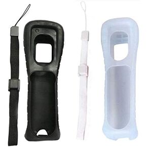 2 x Silicone Skin Case Cover with Wrist Strap for Nintend Wii Remote (White+Black)