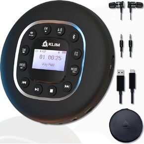 KLIM Journey + Portable CD Player Walkman with Long-Lasting Battery + New 2024 + w/Headphones + Radio FM + Compatible MP3 CD Player + SD Card, FM Transmitter, Bluetooth + Ideal for Cars - White