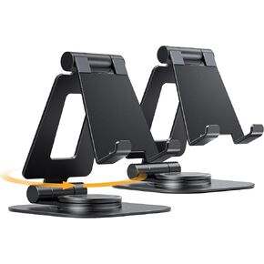 Nulaxy 2-Pack 360 Rotating Phone Stand, Fully Adjustable Foldable Phone Holder, Aluminum Desktop Cradle with Anti-Slip Base, Office Accessories Dock for All Phones with Thick Case, Black