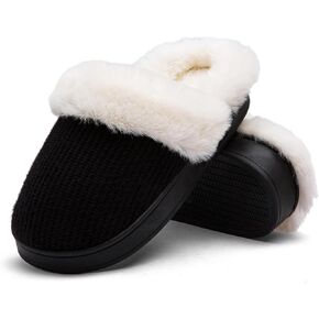 House Slippers for Womens Cozy Memory Foam Anti-Slip Warm Plush Cotton Scuff Slippers Bedroom Shoes Indoor & Outdoor