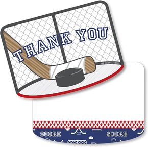 Big Dot of Happiness Shoots and Scores - Hockey - Shaped Thank You Cards - Baby Shower or Birthday Party Thank You Note Cards with Envelopes - Set of 12