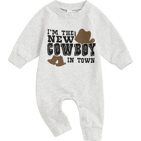 Dcohmch Western Baby Boy Clothes I 'M The New Cow Boy Jumpsuit Long Sleeve Romper Onesie Infant One Piece Fall Outfit