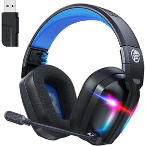 Fachixy「2024 New」FC300 2.4GHz Wireless Gaming Headset with Microphone for PC/PS5/PS4, Bluetooth Gaming Headphones - Fast Charge 50Hr Battery, Cool RGB Lights for Switch, Laptop, Mobile, Mac
