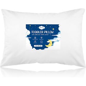 Babebay Toddler Pillow,13X18 Soft Toddler Pillows for Sleeping, Machine Washable Kids Pillow with Cotton Pillowcase, Perfect for Travel (White)