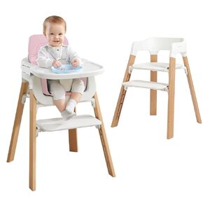 Toddler High Chair,Baby Highchair with Tray & Removable Cushion & 4-Levels Pedal & Padded 5-Point Harness, High Chair Grows with Kid for Dining, Studying,Baby Eating Chair（Khaki